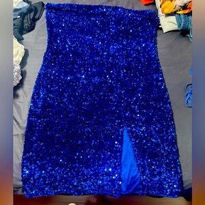 Fashion nova blue strapless sequin dress